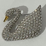 Swavorski 100% authentic Swarovski Swan Brooch Crystal Pave Gold Tone Elegant Bird‎ Pin Photo 0