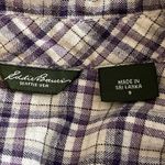 Eddie Bauer Plaid Flannel Shirt Womens Size S Purple White Button Front Pockets Photo 3