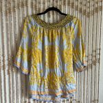 Cache Cheetah Y2k Baby Blue Gold 100% Silk 2000s Ornate Smocked Blouse Top Large Photo 2
