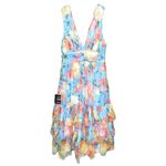 Lulus Perfectly Divine Blue Floral Tulle Tiered Ruffle Midi Dress Sz M NWT Size M Photo 2