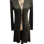 Cherish Olive Green Ribbed Knit Open Front Cardigan Duster with Pockets M Photo 0