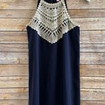 Lilly Pulitzer Pearl Soft Navy Blue Gold Lace Mini Shift Dress Size 00 Photo 0