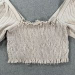 By Together Smocked Cropped Top Size Large Beige Ribbed Puff Sleeve Cotton Boho Photo 2