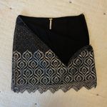 Free People  Lace Overlay Scalloped Hem Mini Skirt Black/Silver Metallic Size 2 Photo 2