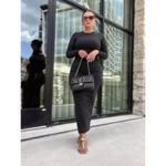 SKIMS Fits Everybody Long Sleeve Crewneck Dress in Onyx Black Size Medium Photo 12