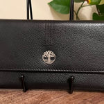 Timberland Black Leather Wallet Clutch Organizer Silver Tree Logo Women Photo 0