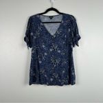 Torrid Fit & Flare Slub Button Up Toe Sleeve Blouse Blue Sz M Photo 4