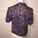 Moda International Size Medium Open Cardigan Shirt Sleeve Black Purple Floral Photo 7