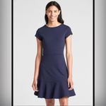 Gap  Dress 16 Navy Blue White Polka Dots Fit & Flare Short Cap Sleeve Flounce Hem Photo 1