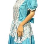 vintage Aqua & white Daisy overlay dress circular skirt size large Blue Photo 5