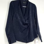 Something Navy Long Sleeve Wrap Front V-Neck Blouse Night Navy XS NWT Photo 6