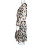 Loft  Dress Womens Small‎ Black Pink Floral Flower Gold Shimmer Ruffle Feminine Photo 2