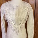 Xhilaration Boho Fringe Knit Sweater Cream Off-White Chunky Bohemian Pullover Photo 4