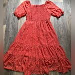 Hayden Smocked Ruffle Red Floral Midi Dress Medium Cottagecore Boho Silk Fall Photo 1