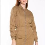 ZARA NWT Padded Short Mini Bomber Dress Olive Green Full Zip Blogger Favorite SM Photo 1