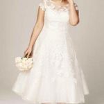 Oleg Cassini Cap Sleeve Illusion Wedding Dress size 14 Photo 0