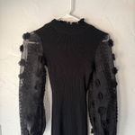 Almost Famous Black Ribbed Bodycon Dress Sheer Floral Mesh Balloon Sleeve Party Photo 1