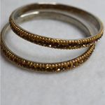 Source Unknown Holiday Ready Gold Tone Beaded Rhinestone Bangle Glam Party 2pc Bracelets Photo 1