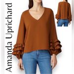 Amanda Uprichard  Hazelnut Wheatley New York Women's Brown Ruffle Blouse Size XL Photo 8