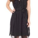 MSK Women 16W Polka Dot Chiffon Knee Length Dress Fit N Flare Black White Photo 1