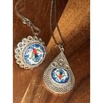 DGS Sterling Silver 925 Filigree Handpainted Ceramic Ring & Pendant Sz 6.5 Photo 1