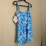 Fit 4 U Floral Flattering Slimming Tiered Swimdress Romper Size 22W NWT Blue Photo 4