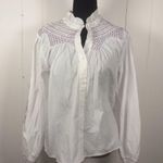 Anthropologie veroalfie embroidered ruggle smocked blouse white Puff Sleeve  2 Photo 0