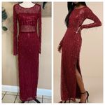 Lulus NWOT Sheer Fascination Burgundy Sheer Mesh Sequin Fringe Maxi Dress Photo 1
