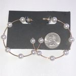 Gold Tone Faux Pearl Huge Boho Hoop Pierced Earrings Photo 1