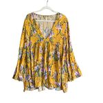 Free People Bella Golden Yellow Floral Print Tunic or Babydoll Dress Size Large Photo 6