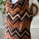 Vintage Y2K MKM Brown Chevron Earthy Cowl Neck Retro Tank Top Size 2X Photo 0