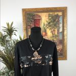 Women Size Large Black Floral Long Sleeve Top Pullover Round Neck Wimsigoth Photo 2