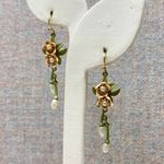 Woodland Whimsy Floral Drop Earrings with Teardrop Pearl Cottagecore & Fairycore Green Photo 3