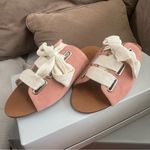 Sole Society Marinn Pink Coral Dust lace up suede slide Sandals ivory 6.5 NIB Photo 2