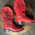 1980's Capezio size 7 Red leather fringe boots Photo 1