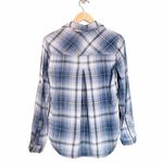 Cloth & Stone Plaid Henley Crinkle Cotton Roll Tab Sleeve Blue Women’s Size XS Photo 3