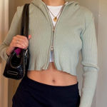Brandy Melville  Sage Green Cropped Zip-Up Hoodie Photo 0