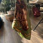None Vintage equestrian 3 horse green scarf framed bridle feels looks like silk Photo 7