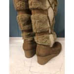 70's SNOWLAND Women's Beige Suede Leather TALL Boots Faux Fur Wedge Heel Sz 7 Photo 3