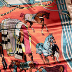 Vintage classic EQUESTRIAN horses PRINT ORANGE SQUAR SILKy SCARF 35/35 Multiple Photo 4