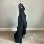 JKara Black Beaded Satin Short Sleeve High Low Ball Gown Size 4 Formal Dress Photo 2