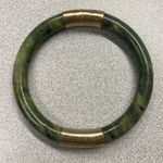 Vintage Jade Bangle Bracelet Gold Plated Clasp Chunky Bold Luck Lucky Green Photo 14