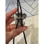 Vintage silver gold copper plated rose leaf leather braided metal tipped bolo Photo 4