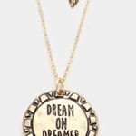 New Womens Boutique Dream on Dreamer Hammered Pendant Necklace & Earrings Set Gold Photo 0