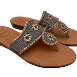 Jack Rogers  Women's Black & White Nantucket Leather Thong Flat Sandals Size 7 Photo 0
