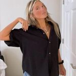 Aritzia  Denim Forum Black Short Sleeve Button Down Shirt Photo 0