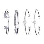 Boutique Silver Bangle Bracelet Set Crystal Star Moon Heart Charm Stackable Jewelry Photo 8