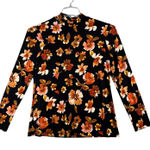 Susan Graver  Shirt Floral Mock Neck Dark Floral Flowers‎ Casual Autumnal Fall XS Photo 0