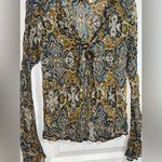 No Boundaries  Y2K Vintage Holographic Sequined Paisley Button Up Bell Sleeve Top Photo 5