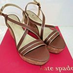 Kate Spade Tender Luggage Brown Gold Leather Wedge Heels Womens Shoe Size 10 NEW Photo 0